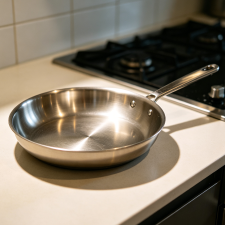 Stainless Steel Flat Frying Pan with Handle