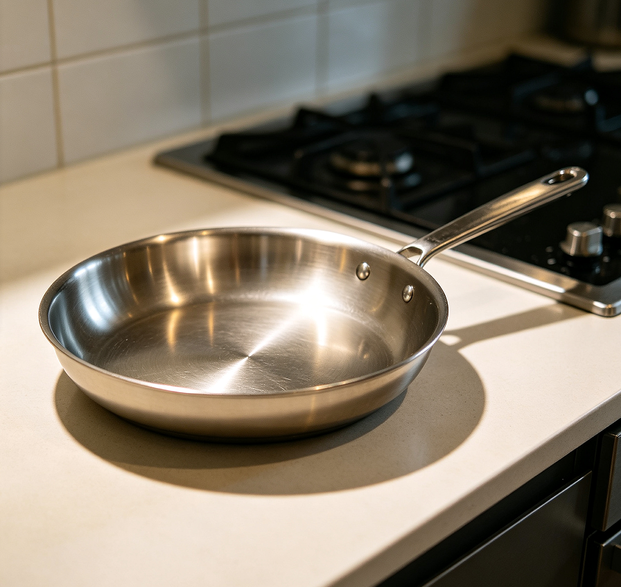 Stainless Steel Flat Frying Pan with Handle